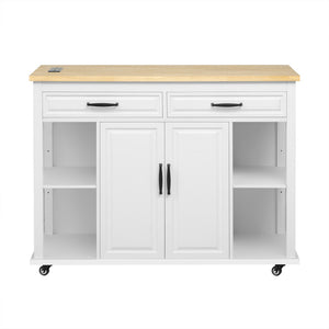English Elm K&k Farmhouse Kitchen Island Extendable Table Rubber Wood Veneer Built-in Charging Storage White N707S215327W