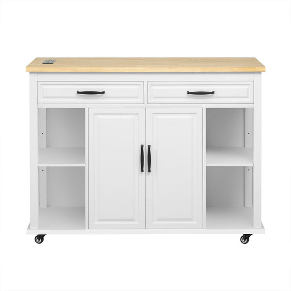 English Elm K&k Farmhouse Kitchen Island Extendable Table Rubber Wood Veneer Built-in Charging Storage White N707S215327W