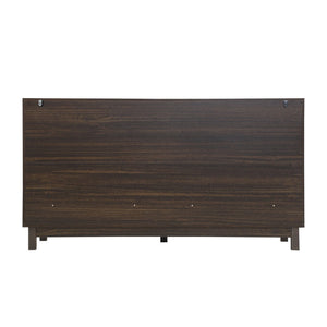 English Elm Modern Fluted 6 Drawer Dresser with Solid Wood Legs Japandi Chest for Bedroom Dark Brown N739S0000013D