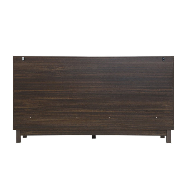 English Elm Modern Fluted 6 Drawer Dresser with Solid Wood Legs Japandi Chest for Bedroom Dark Brown N739S0000013D