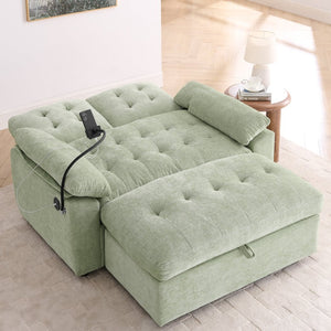 English Elm Leisure Chenille Two Seat Reclining Sofa with Usb Port Storage Ottoman Padded Armrests Cyan W487S00517
