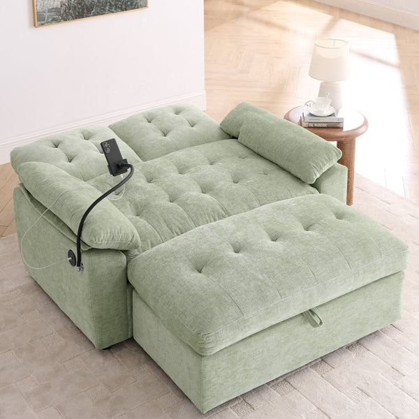 English Elm Leisure Chenille Two Seat Reclining Sofa with Usb Port Storage Ottoman Padded Armrests Cyan W487S00517