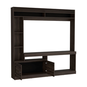 English Elm Flagler Dark Walnut Entertainment Center with Open Shelves, Closed Cabinets & Durable Engineered Wood (69) B092S00272
