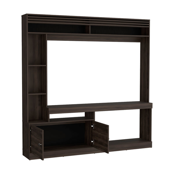 English Elm Flagler Dark Walnut Entertainment Center with Open Shelves, Closed Cabinets & Durable Engineered Wood (69) B092S00272