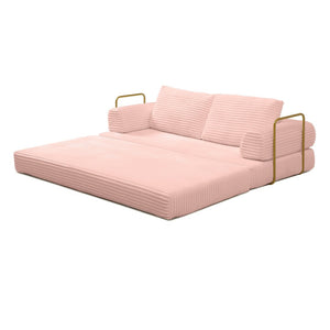 English Elm Convertible Floor Sofa Futon with Corduroy Upholstery for Living Room Lounging and Sleeping Pink W1117P434734
