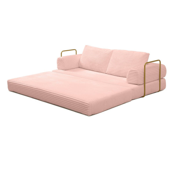 English Elm Convertible Floor Sofa Futon with Corduroy Upholstery for Living Room Lounging and Sleeping Pink W1117P434734