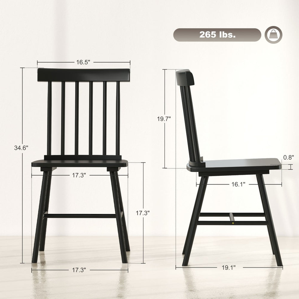 English Elm Wood Windsor Spindle Back Dining Chair Set of Four Solid Rubberwood Farmhouse Matte Black T3971P428186