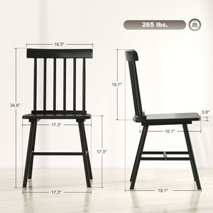 English Elm Wood Windsor Spindle Back Dining Chair Set of Four Solid Rubberwood Farmhouse Matte Black T3971P428186