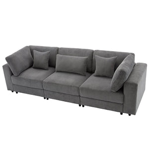 English Elm [ U_STYLE 105'' 3 Seater Sofa with Corduroy Fabric, Removable Back Cushions, Foam+Pocket Spring Comfort Gray WY000403AAE
