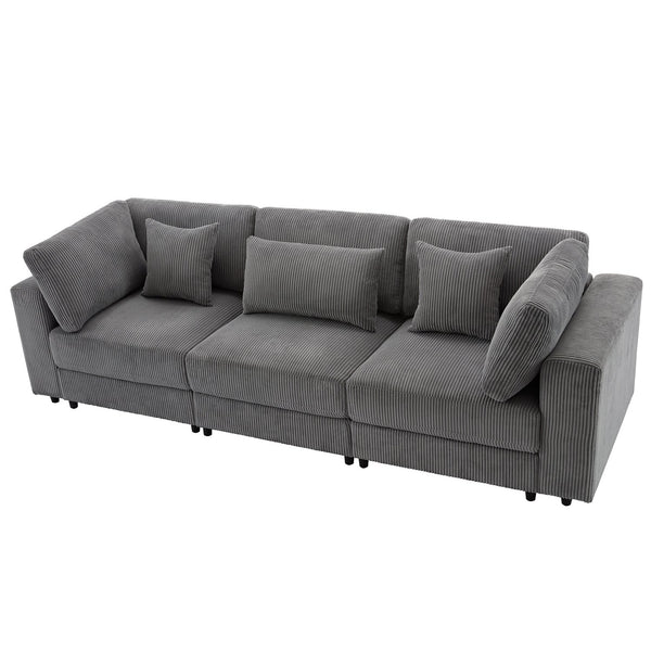 English Elm [ U_STYLE 105'' 3 Seater Sofa with Corduroy Fabric, Removable Back Cushions, Foam+Pocket Spring Comfort Gray WY000403AAE