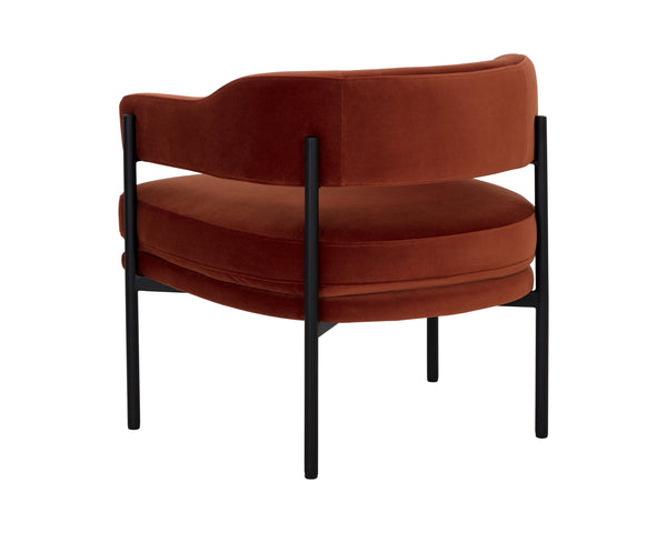 Sunpan Lola Lounge Chair - Contemporary Comfort with Elegant Curves and Matte Black Iron Frame Design Meg Rust