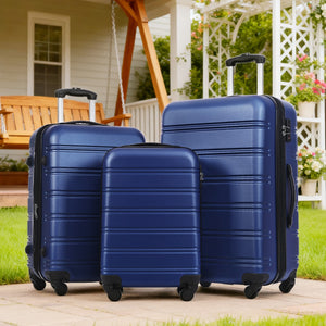 English Elm 3 Piece Abs Hardshell Spinner Luggage Set with Tsa Lock Expandable Travel Suitcases Blue PP191030AAC