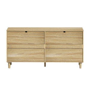 English Elm 59" Rattan Dresser with 6 Spacious Drawers, Stylish Woven Texture, Metal Handles & Wood Legs for Bedroom Natural W757P209511