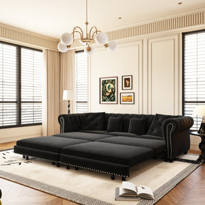 English Elm Chesterfield 3-In-1 Convertible Sofa Bed - Luxurious Velvet Tufted Design, Chaise & Ottoman Included W1885S00174