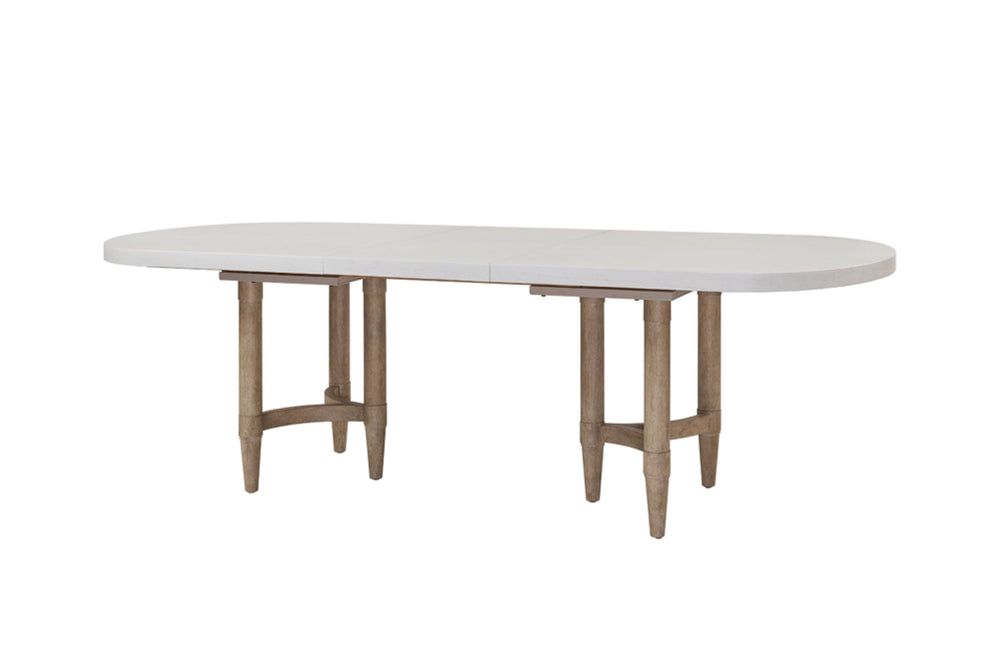 English Elm Triad Sand Double Pedestal Dining Table with 20" Leaf — Solid Wood/MDF, Expands to 98" W B2699P224810
