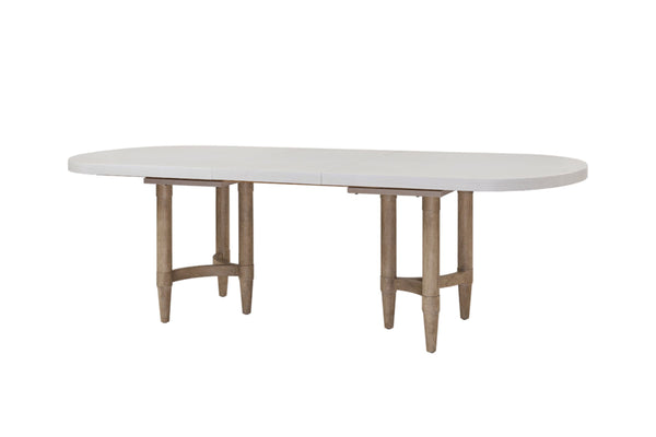 English Elm Triad Sand Double Pedestal Dining Table with 20" Leaf — Solid Wood/MDF, Expands to 98" W B2699P224810