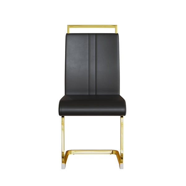 English Elm Modern Black Faux Leather High Back Dining Chair Set with Gold Plated Metal Legs W3732P386859