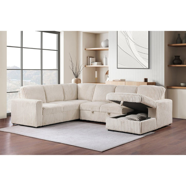 English Elm Thurston Corduroy Sectional Sofa with Hidden Chaise Storage and Pop-up Sleeper Camel B062S01483