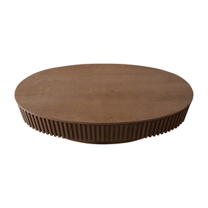 English Elm 47'' Oval Storage Coffee Table Fluted Wood Veneer Lift Lid Sculptural Living Room Accent Walnut W1435P293223