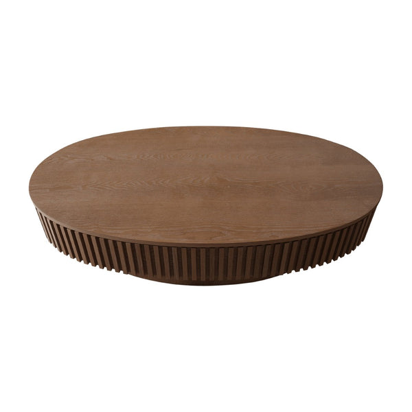 English Elm 47'' Oval Storage Coffee Table Fluted Wood Veneer Lift Lid Sculptural Living Room Accent Walnut W1435P293223