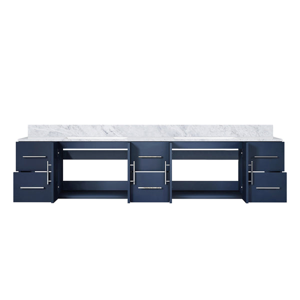 English Elm Navy Double Bath Vanity 84" W x 22" D with Carrara Marble Top, Solid Wood, Soft-Close Drawers, Ample Storage B2731P258545