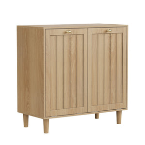 English Elm Sloping Tilt Out Laundry Cabinet with Dual Hamper Bins Oak Mdf Bathroom Storage W1706P465303
