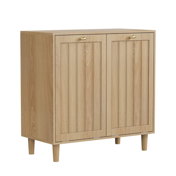 English Elm Sloping Tilt Out Laundry Cabinet with Dual Hamper Bins Oak Mdf Bathroom Storage W1706P465303