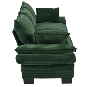 English Elm U-Style 80.9" Modern Curved Corduroy Sofa with Removable Cushions, 4 Pillows, Compact Chic Dark Green N711P192059C