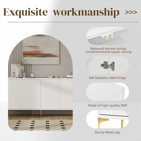 English Elm Buffet Modern White Sideboard Cabinet with Carved Doors, 4 Adjustable Shelves, 220lb Top Load W2696P279968