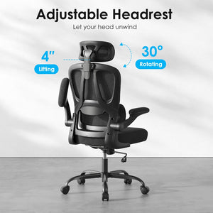 English Elm Ergonomic Mesh High Back Desk Chair with Lumbar Support Flip up Arms and Headrest Black T3623P434266
