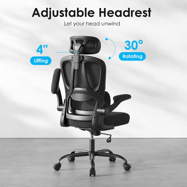 English Elm Ergonomic Mesh High Back Desk Chair with Lumbar Support Flip up Arms and Headrest Black T3623P434266