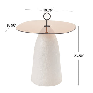 English Elm Indoor Oval Brown Glass Top Accent Table with Sculptural White Conical Base N772P385365W