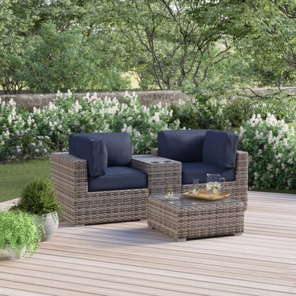 English Elm Ready-To-Use 2-Seat Outdoor Wicker Patio Furniture Set With Plush Cushions & Glass Table B120S00233-GIGA