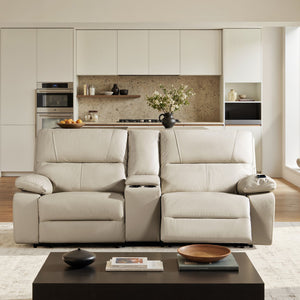English Elm Jennifer Taylor Home - Malibu 79" Modern Power Motion Reclining 3-Piece Loveseat Sofa with Console, Cup Holders, Beige B2719P269268