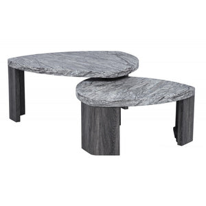 English Elm Granite 2-Piece Gray Marble-Look Nesting Coffee Table Set — Space-Saving Modern Sofa Side Tables B011P356298