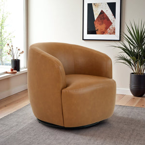 English Elm Mina Italian Inspired Vegan Leather Swivel Barrel Lounge Chair for Modern Living B183P423277