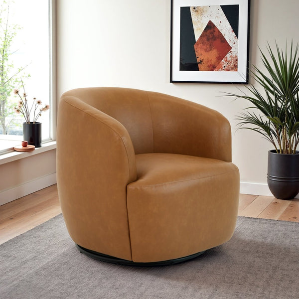 English Elm Mina Italian Inspired Vegan Leather Swivel Barrel Lounge Chair for Modern Living B183P423277