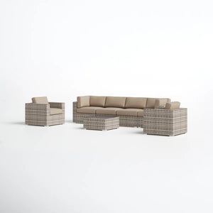English Elm Fully Assembled Outdoor Hdpe Wicker Sectional Set with Glass Top Table for Patios B120S00278