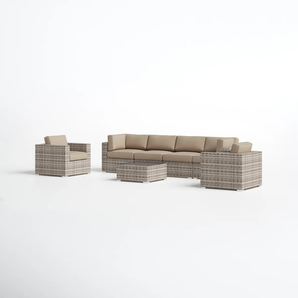 English Elm Fully Assembled Outdoor Hdpe Wicker Sectional Set with Glass Top Table for Patios B120S00278