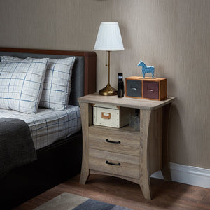 English Elm Colt Rustic Natural Finish Accent Table with 2 Drawers & Open Shelf, Wooden Tapered Legs, 40lb Top B2726P272963