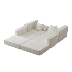 English Elm Modular Cloud Sectional Corduroy Sofa Deep Seat Comfort for Flexible Living Spaces White W3396P435274