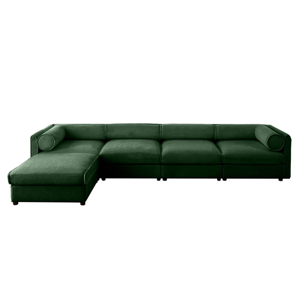 English Elm Modular 4-Seat L-Shaped Sofa With Storage, Ergonomic Comfort, And Stylish Green Chenille Upholstery W714S01064
