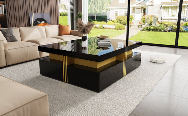 English Elm Modern Square Storage Coffee Table with 4 Drawers, 43.3" Top, Minimalist Durable MDF Design, White Black CH359402AAB