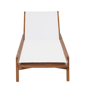 English Elm Christopher Knight Home® - OUTDOOR Chaise Lounge with Acacia Wood Frame and Breathable Mesh Seating for Durable Outdoor Comfort White+Natural 63.5 L x 31.25 W x 6 H N776P286344B