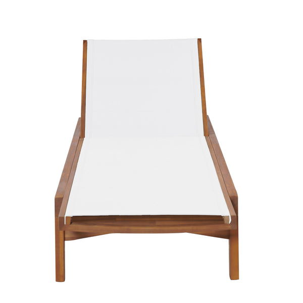 English Elm Christopher Knight Home® - OUTDOOR Chaise Lounge with Acacia Wood Frame and Breathable Mesh Seating for Durable Outdoor Comfort White+Natural 63.5 L x 31.25 W x 6 H N776P286344B