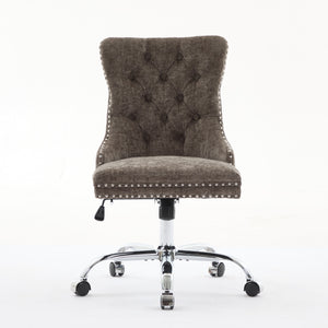 English Elm A&A Elegant Chenille Tufted Office Chair with Hand-Pulled Buttons, Nailhead Trim & Gold Chrome Base Gray W1143P366779