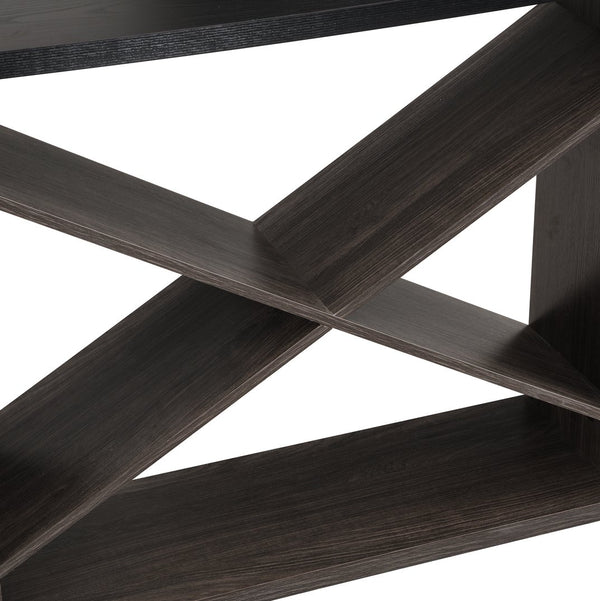 English Elm 70.87 Farmhouse Console Table with X-Frame Design, Detachable Extra-Long Entryway Shelf with Storage and Stable Thick-Plate Construction Black W2317P233346