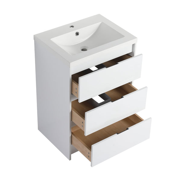 English Elm 24" Freestanding Bathroom Vanity with White Resin Sink, Soft-Close Doors, Adjustable Shelf, Durable Plywood Finish Glossy White W999S00384