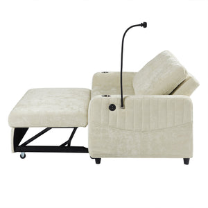 English Elm 53.9" Modern Loveseat Pull-Out Sofa Bed with Adjustable Backrest, Cup Holders, USB Charging Ports & Storage Beige N719S001650A