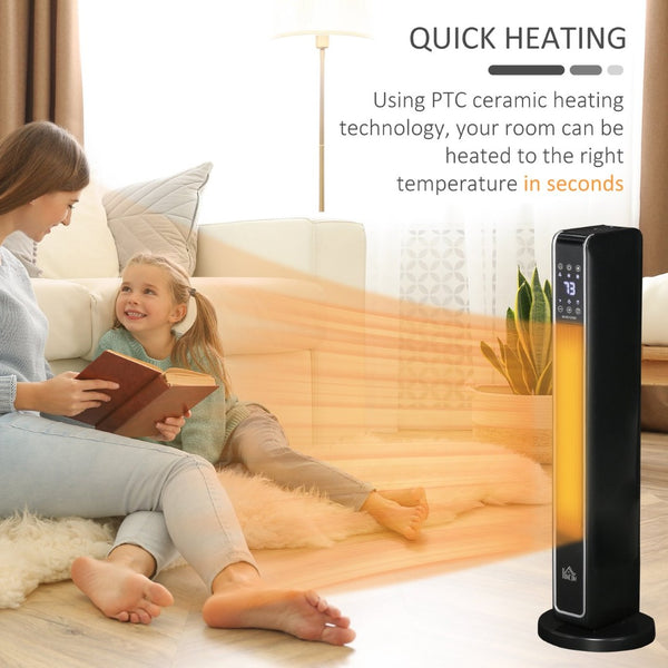 English Elm Homcom Ceramic Oscillating Tower Heater with Remote Timer and Three Modes for Any Room W2225P229133